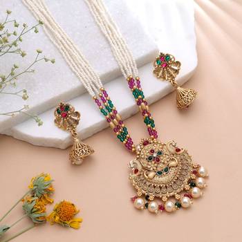 White color temple necklace jewelry set south indian style 1