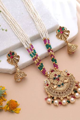 White color temple necklace jewelry set south indian style