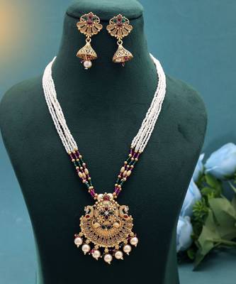 White color temple necklace jewelry set south indian style 2