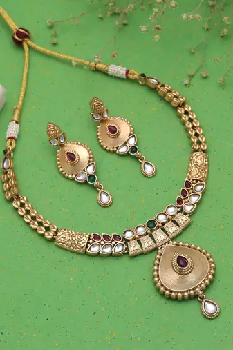 Multi color temple necklace jewelry set ethnic style