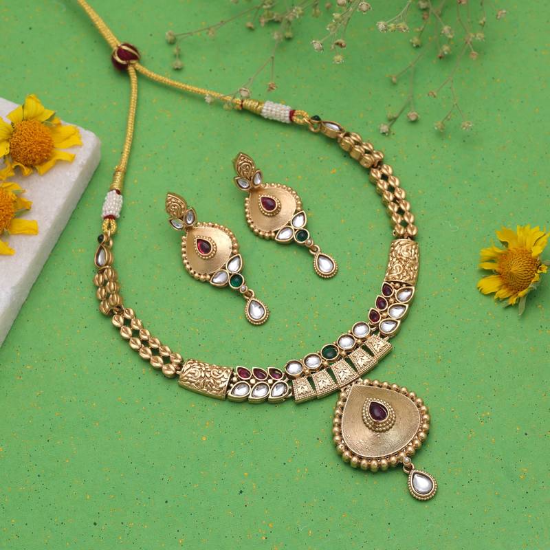 Multi color temple necklace jewelry set ethnic style