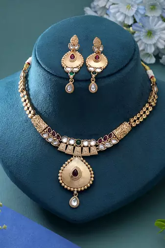 Multi color temple necklace jewelry set ethnic style