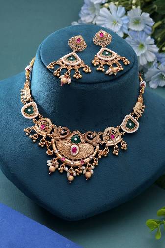 Multi color temple necklace jewelry set handmade artwork