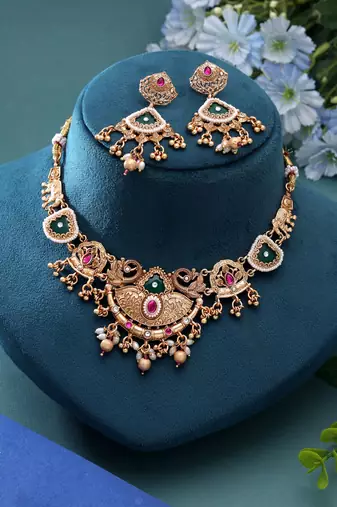 Multi color temple necklace jewelry set handmade artwork