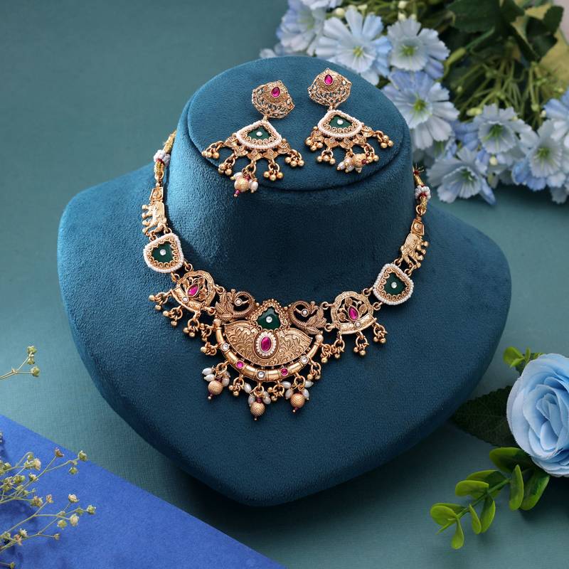 Multi color temple necklace jewelry set handmade artwork