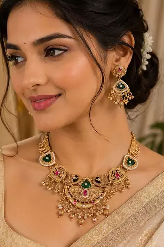 Multi color temple necklace jewelry set handmade artwork