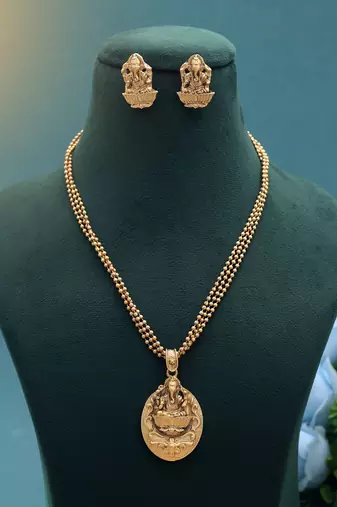 Gold color temple necklace jewelry set south indian design