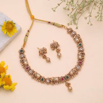 Multi color temple necklace jewelry set festive collection 1