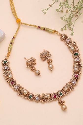 Multi color temple necklace jewelry set festive collection