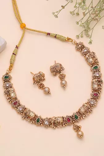 Multi color temple necklace jewelry set festive collection
