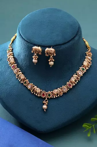 Multi color temple necklace jewelry set festive collection