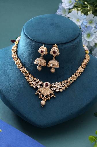 Multi color temple necklace jewelry set antique style