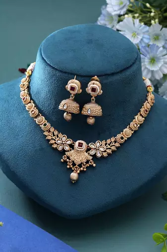 Multi color temple necklace jewelry set antique style