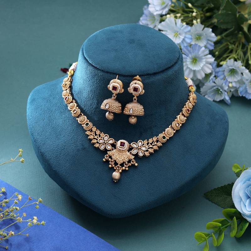 Multi color temple necklace jewelry set antique style
