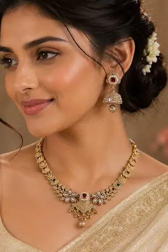 Multi color temple necklace jewelry set antique style