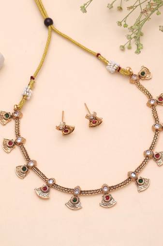 Multi color temple necklace jewelry set royal bridal style
