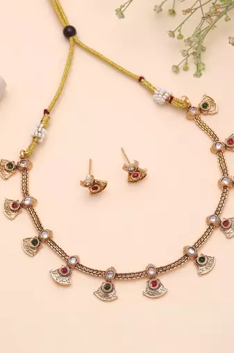 Multi color temple necklace jewelry set royal bridal style
