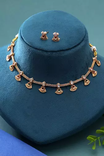Multi color temple necklace jewelry set royal bridal style