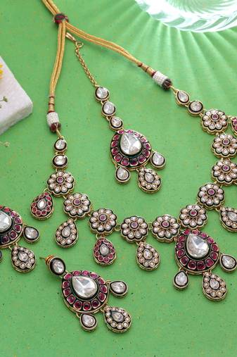 Multi color meenakari kundan necklace set traditional design