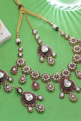 Multi color meenakari kundan necklace set traditional design