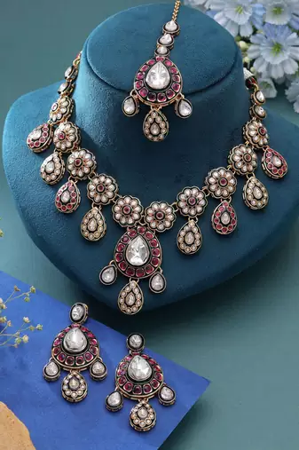 Multi color meenakari kundan necklace set traditional design