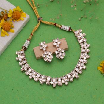 White color american diamond necklace set bridal style 1