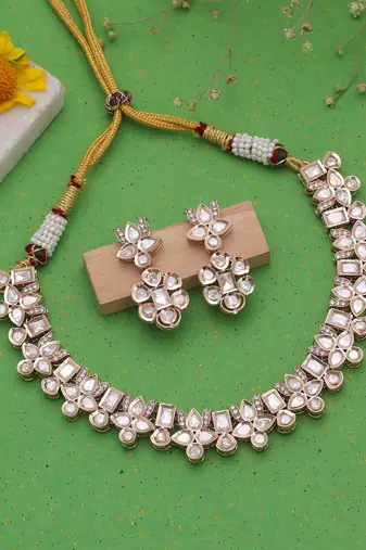 White color american diamond necklace set bridal style