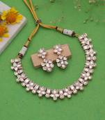 White color american diamond necklace set bridal style