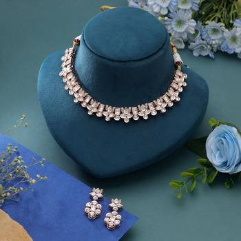 White color american diamond necklace set bridal style 2