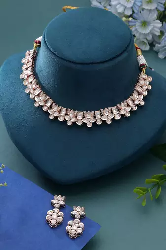 White color american diamond necklace set bridal style