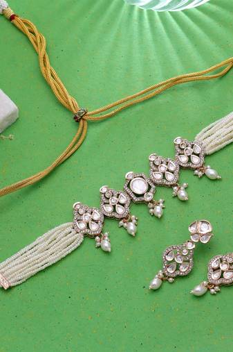 White color american diamond necklace set crystal designer finish