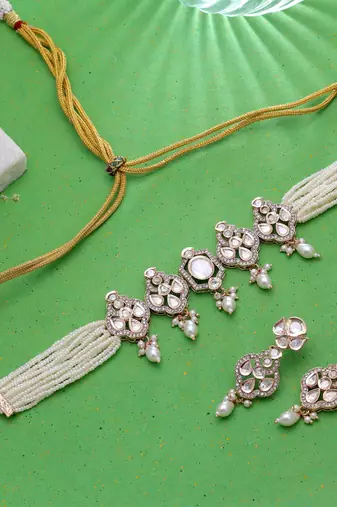 White color american diamond necklace set crystal designer finish