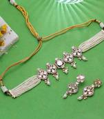 White color american diamond necklace set crystal designer finish