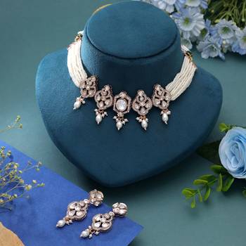 White color american diamond necklace set crystal designer finish 2