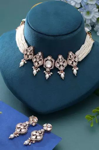 White color american diamond necklace set crystal designer finish