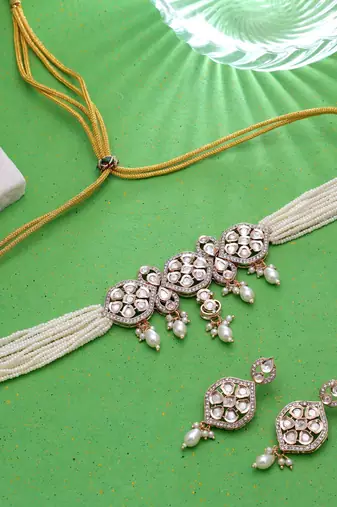White color american diamond necklace set party wear style