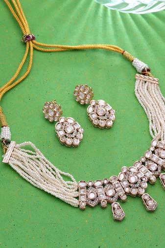 White color polki necklace set traditional bridal design