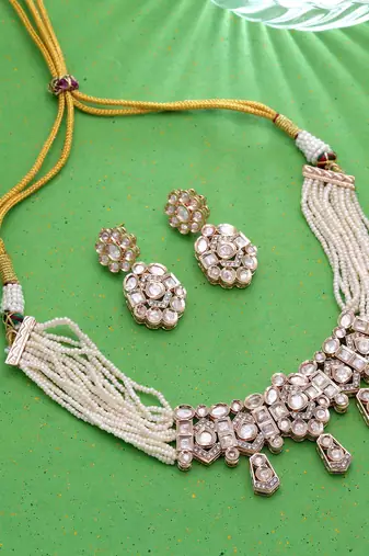 White color polki necklace set traditional bridal design