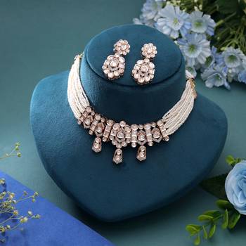 White color polki necklace set traditional bridal design 2