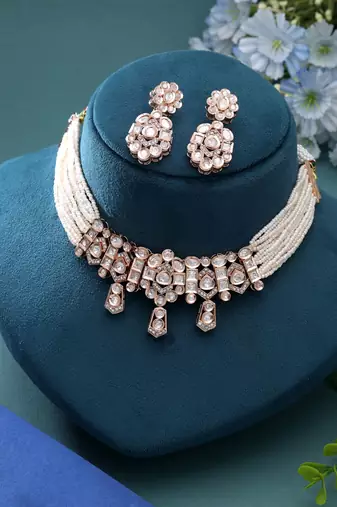 White color polki necklace set traditional bridal design
