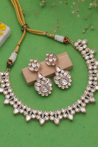 White color american diamond necklace set luxury crystal finish