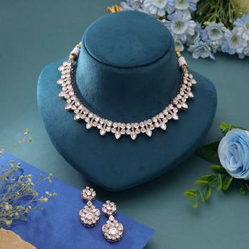 White color american diamond necklace set luxury crystal finish 2