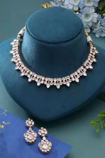 White color american diamond necklace set luxury crystal finish