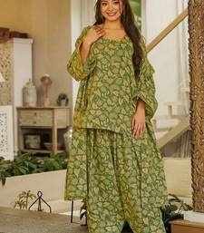 Floral printed pure cotton square neck kurta trouser & dupatta set