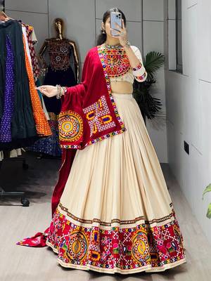 VANILA TONE RAYON PARTY WEAR EMBROIDERY LEHENGA CHOLI   1
