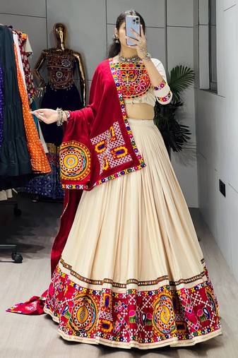 VANILA TONE RAYON PARTY WEAR EMBROIDERY LEHENGA CHOLI  