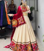 VANILA TONE RAYON PARTY WEAR EMBROIDERY LEHENGA CHOLI  