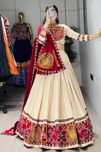 VANILA TONE RAYON PARTY WEAR EMBROIDERY LEHENGA CHOLI  