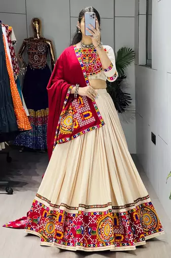 VANILA TONE RAYON PARTY WEAR EMBROIDERY LEHENGA CHOLI  