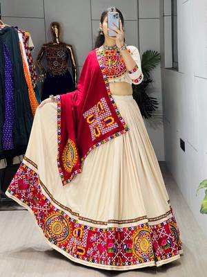 VANILA TONE RAYON PARTY WEAR EMBROIDERY LEHENGA CHOLI   4